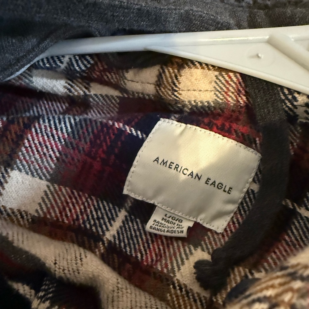 American Eagle Plaid Flannel Shirt - Red, Cream, Blue